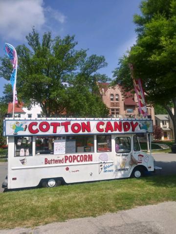 Cotton Candy truck parked on grass