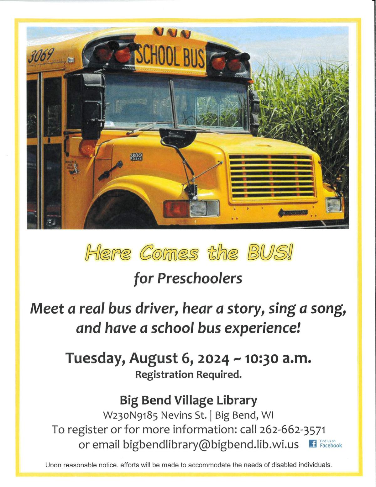 front of school bus with description of event and contact info